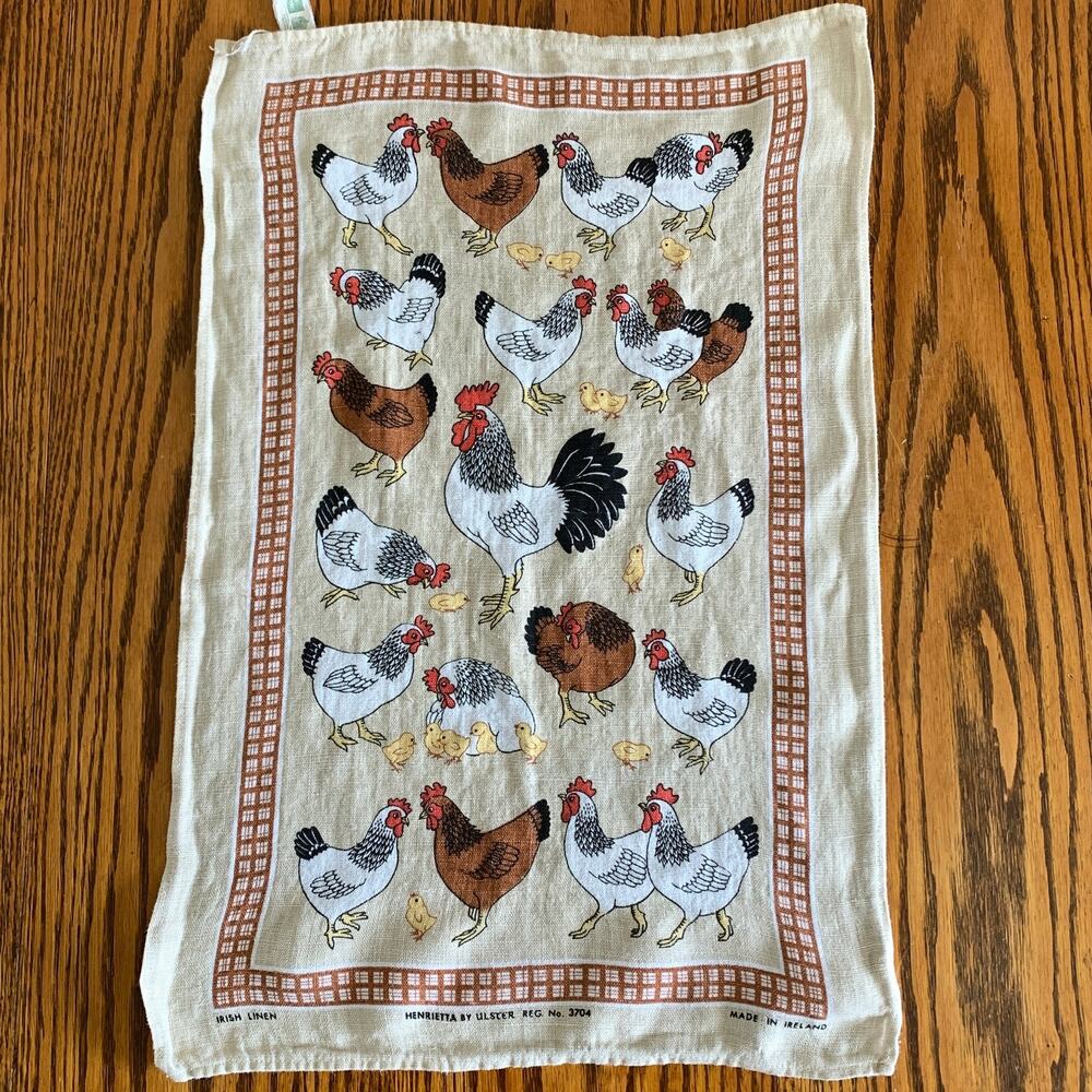 Ulster Weavers "Henrietta" Chickens Roosters Irish Linen Tea Towel 1 7x 25 VTG